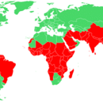 מפת איזורי הסיכון לחלות במלריה. מקור: ויקיפדיה ברשיון חופשי PD. איור: Petaholmes